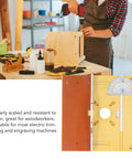 Robust Aluminum Router Lift Table Plate With Precision Engraved Scale For Woodworking Trimming And Engraving Machines on workbench with tools.