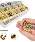 Brass Copper PCB Hex Standoff Pillar Spacer Kit Bundle M2 0.5 M3 M4 Assortment With 510 680 And 1700 Pieces For Electronics DIY Projects Includes Screw Nuts And Column Spacers For Mounts, brass standoffs in organizer box