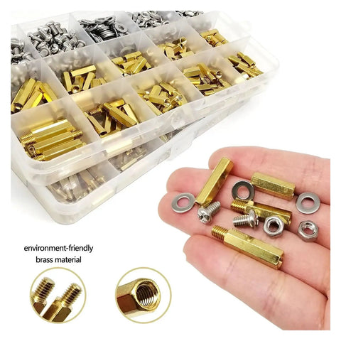 Brass Copper PCB Hex Standoff Pillar Spacer Kit Bundle M2 0.5 M3 M4 Assortment With 510 680 And 1700 Pieces For Electronics DIY Projects Includes Screw Nuts And Column Spacers For Mounts, brass standoffs in organizer box