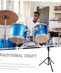 Adjustable Metal Snare Drum Stand For Practice With Secure Holder Rack And Solid Storage Shelf For Beginners To Get Their Groove On And Bang Out Beats On Eight To Ten Inch Dumb Drums Smooth As Silk, featuring blue drum set.