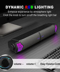 Desktop Gaming Monitor Speakers With Lit RGB Lights Bluetooth Soundbar 2 In 1 USB Powered Split Or Combine for Immersive Game Sound