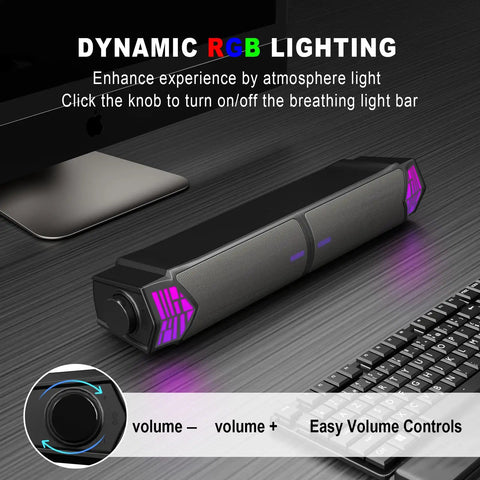 Desktop Gaming Monitor Speakers With Lit RGB Lights Bluetooth Soundbar 2 In 1 USB Powered Split Or Combine for Immersive Game Sound