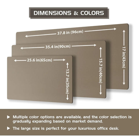 Dual Sided Desk Mat With Leather And Cork Surface For Office Or Home, Large Mouse Pad And Writing Pad, Eco Friendly Cork Backed, 25.6x13.7 inch shown with other sizes.