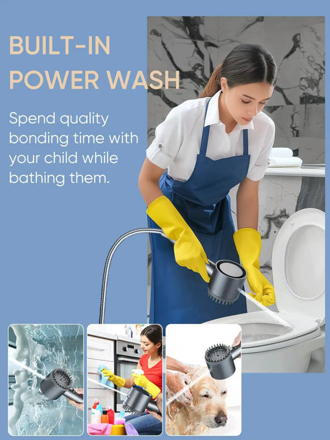 Woman using Filtered Shower Head With Handheld, Four In One Spray Modes, Built In Filter For Hard Water, Chlorine Removal And Power Wash