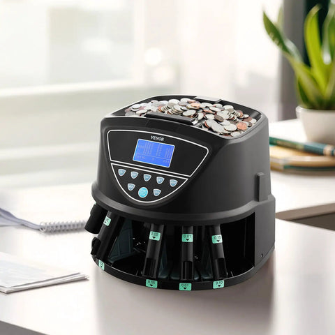 Coin Counter And Sorter With Intuitive Display, Fast 300 Coins Per Minute, 5 Coin Tubes And 5 Trays, Wrapper Ready Coin Sorting Machine