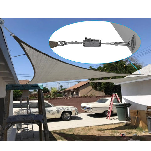 Heavy Duty Sun Shade Sail Hardware Kit With Stainless Steel Wire Cables Winches Clips Pad Eyes And Hooks 24 Foot Long Awning Attachment Tightener Set For Rectangle Deck Patio Covers