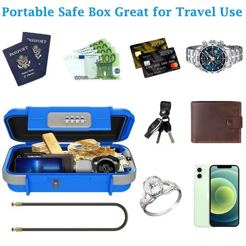 Portable Safe Box With Combination Lock and Code Access Waterproof Anti Theft Travel Safe with Removable Chain Compact Lock Box