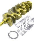 All In One Crankshaft And Rod Bearing Kit For 2.4L Hyundai Sonata Santa Fe Tucson And Kia Forte 2359cc L4 Engines 2011 2015 Bolt In Replacement Compatible With OEM 23111-2G200 23111-2G230 shown in image with gold crankshaft and silver bearings.
