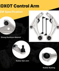 Four Piece Front Lower Control Arm And Ball Joint Assembly Kit With Front Stabilizer Sway Bar End Links For Nissan Altima 2007-2012, Coupe 2013 Only Includes Driver And Passenger Lower Arms With Preassembled Ball Joints. aluminum front control arm kit with sway bar links, rubber ball joint and bushing
