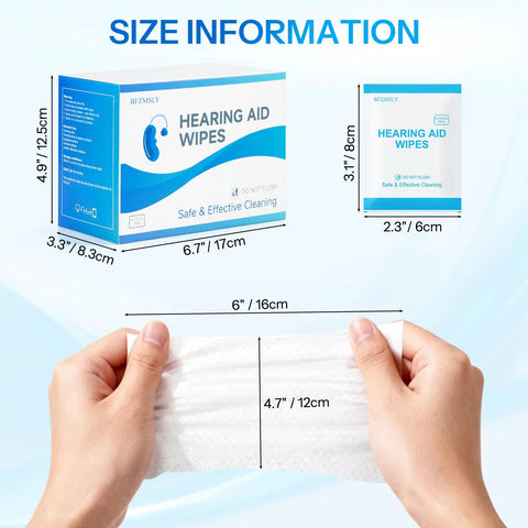 Amazon Hearing Aid Wipes box with a single wipe packet, alcohol-free, 4.7 x 6 in, 200 count