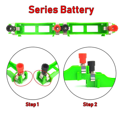 Hands On Electromagnet And Basic Electricity Circuit Kit with series battery setup shown in green plastic for school lab projects
