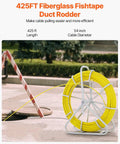 Fiberglass Fish Tape One Quarter Inch By 425 Feet Heavy Duty Duct Rodder Wire Puller Cable Running Rod With Steel Reel Stand