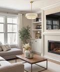 18 Inch Modern Drum Chandelier 4 Light Two Tier Linen Pendant With Brushed Gold Canopy illuminating a cozy living room.
