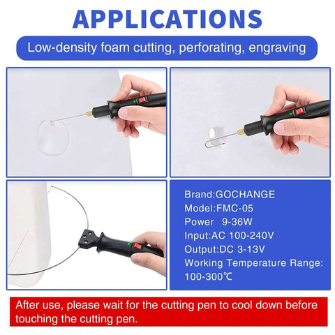 GOCHANGE 4-in-1 foam cutter pen kit with voltage controller; black handheld electric foam cutter.