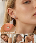 Model wearing Flat Back Titanium Tiny Dot Earrings For Sensitive Ears, showcasing comfort and no irritation during sleep or exercise.