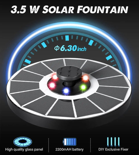 Solar Glass Panel Fountain With 2200mAh Battery, 3.5W Floating Solar Water Pump For Bird Bath Garden Pond Pool Outdoor Use