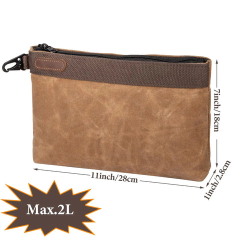 Waxed Canvas Tool Pouches 4 Pack, 11-Inch Heavy-Duty Zipper Tool Bags in brown, waterproof utility storage pouch for tools and gear.