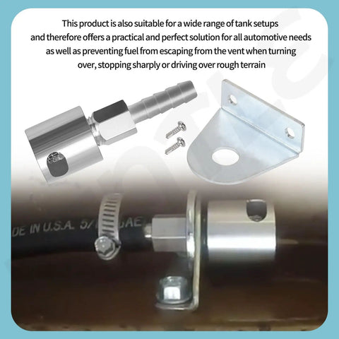 Remote Mount Vent Valve With Gas Line Kit For Gas Tanks Five Sixteenth Inch Barb Size External Rollover Check Valve shown in use.