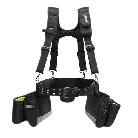 Heavy Duty Tool Belt Rig With TrapJaw Pockets, Adjustable Waist Belt For Carpenters And Electricians, front view