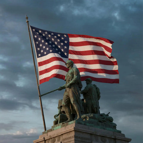 Outdoor 3x5 Ft American Flag Deluxe Heavy Duty Spun Polyester Tearproof And Waterproof All Weather High Wind Flag on a monument