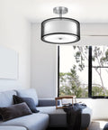 Dope Three Light Industrial Semi Drum Flush Mount Ceiling Light With Dimmable E26 Socket And 15 Inch Double Drum Pendant in living room