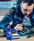 User working with DS90 Dual Digital Soldering Station Kit With 90W Iron, 302F To 842F Temperature, Blue Version for PCB work.