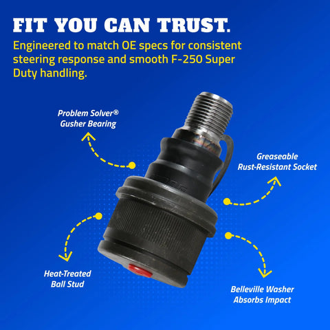 MOOG front outer steering tie rod end for trucks; angled close-up view showing threaded stud and black housing