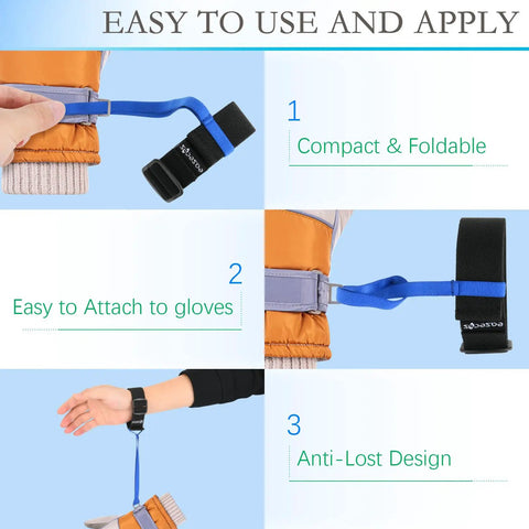 6 Pack Ski Glove Leashes Wrist Lanyards adjustable anti lost straps for skiing snowboarding demonstration of use