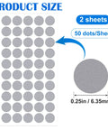 Pack Of 100 0.25 Inch Reflective Golf Dots Stickers Weatherproof Golf Ball Dots For Launch Monitor Simulator And Swing Analysis With High Speed Camera Dope Silver Grey Training Aid shown on two sheets