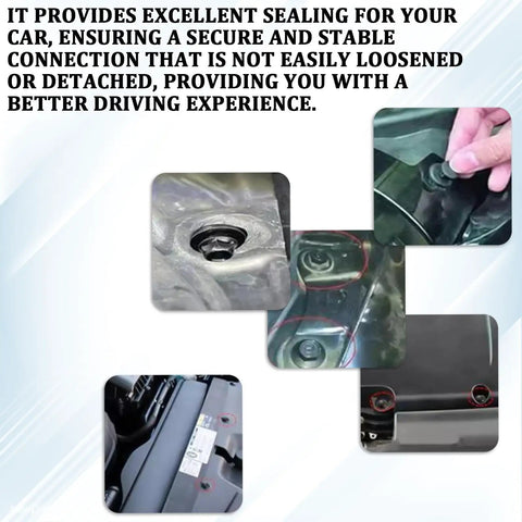 100 Piece Heavy Duty Auto Fastener Kit With Premium Steel Nylon Clips U Nuts Rivets for secure sealing in vehicle connections.