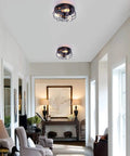 Industrial Black Semi Flush Mount Ceiling Light Three Light Rustic Ceiling Lamp Fixture With Metal Cage in hallway