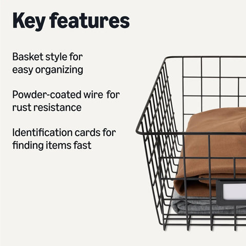 Top Shelf Wire Storage Baskets For Keeping Your Closets Nifty And Neat Powder Coated Rust Resistant Quality No Sweat Setup With Quick Id Cards Comes In Crate Pack Of Six Black Household Organizers