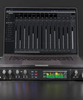 Next Gen 28x32 USB3 Audio Interface With 24 Bit RGB Display And Real Time Metering Pro Grade IO under laptop with mixing software