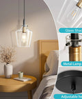 Modern Black And Gold Glass Pendant Light 2 Pack With Adjustable Height Cord For Kitchen Island Clear Round Shade E26 Socket, clear glass shade with pendant lamp design.