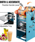 Heavy Duty Manual Boba Tea Cup Sealer Machine Built Like A Tank For Hustle Ready Cafes Fits 90 Mm And 95 Mm Cups, adjustable tray for sealing drinks.