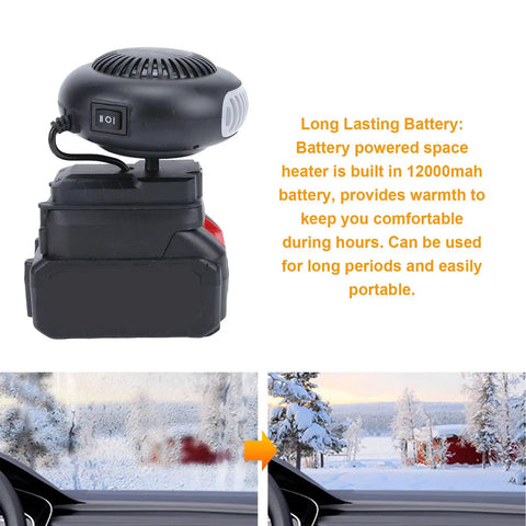 Portable Battery Car Heater Packed With A Massive 12000mAh Cell And Lightning Fast Heat, compact design with 12000mAh battery.
