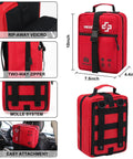 Front view of a red VRIEXSD 400-piece large first aid kit bag with MOLLE system and two-way zipper