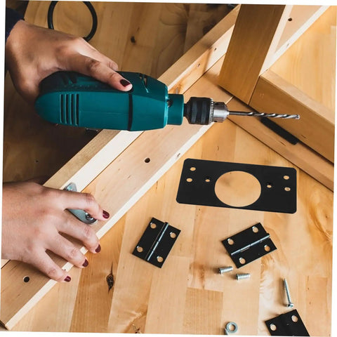Installation of Stainless Steel Hinge Repair Kit Two Pack Durable Mending Plates For Cabinet Doors And Wardrobes on wood surface