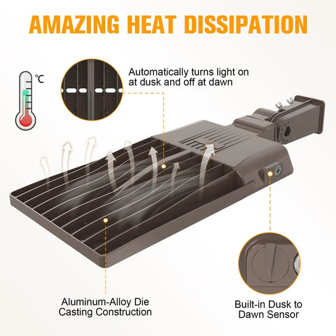 200W LED Parking Lot Light Hella Bright 30000 Lumens UL Listed Dusk to Dawn Street Light showing heat dissipation features