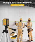 Laser Level With Tripod, Self Leveling Green Beam Cross Line For Horizontal And Vertical Alignment in use by two workers
