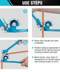 Duratech 180 Degree Tubing Bender 3 In 1 Pipe Bender Tool For Soft Copper Brass Aluminum Thin Steel showing use steps for accurate bends.