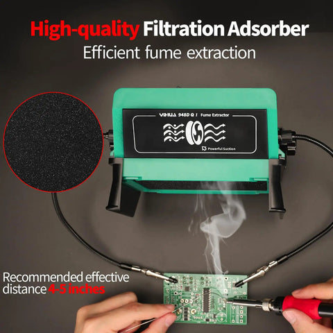 Solder Fume Extractor With Tiltable Stand And Flexible Helping Hands, 8 Extra Filters, Smoke Absorber For Soldering And Wood Burning