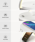 Close-up of 4 In 1 Bedside Lamp With Bluetooth Speaker Dimmable Night Light Charging Station And Phone Holder features