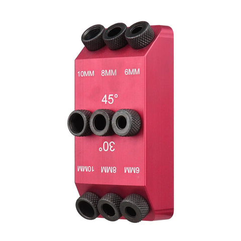 30 45 90 Angle Drill Hole Guide Jig With 6mm 8mm 10mm Sleeves Lightweight Aluminum Woodworking Drilling Guide Red Block