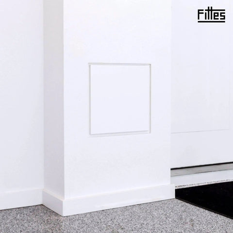 Seamless Flush Access Panel Cover Solid Steel 12 By 12 Inch White Paintable Wall Concealment Door in drywall.