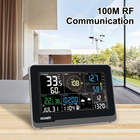 All In One WiFi Weather Station Kit With 7.5 Inch Color LCD Console And 7 In 1 Outdoor Sensor Array in living room