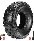 19x7-8 Tubeless Mini Bike Tire Replacement for Coleman CT200U with valve stem, shown with accessories.