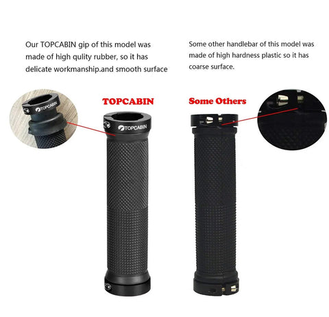 Double Locking Bicycle Grips For Mountain And BMX Dope Rubber Comfort Handlebar Grips With Aluminum Lock Plug 130mm Long Red Pair