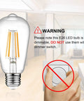 Vintage LED Edison Filament Bulbs 6W 60W Equivalent Non Dimmable Warm White 2700K ST58 Clear Glass E26 Base warning note