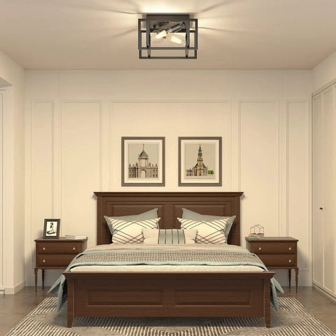 Super Sleek Modern Industrial Black Metal Rectangle Two Light Flush Mount Ceiling Light Fixture Perfect For Your Kitchen Hallway Or Entryway Gives Your Home That Awesome Contemporary Vibe in bedroom setting